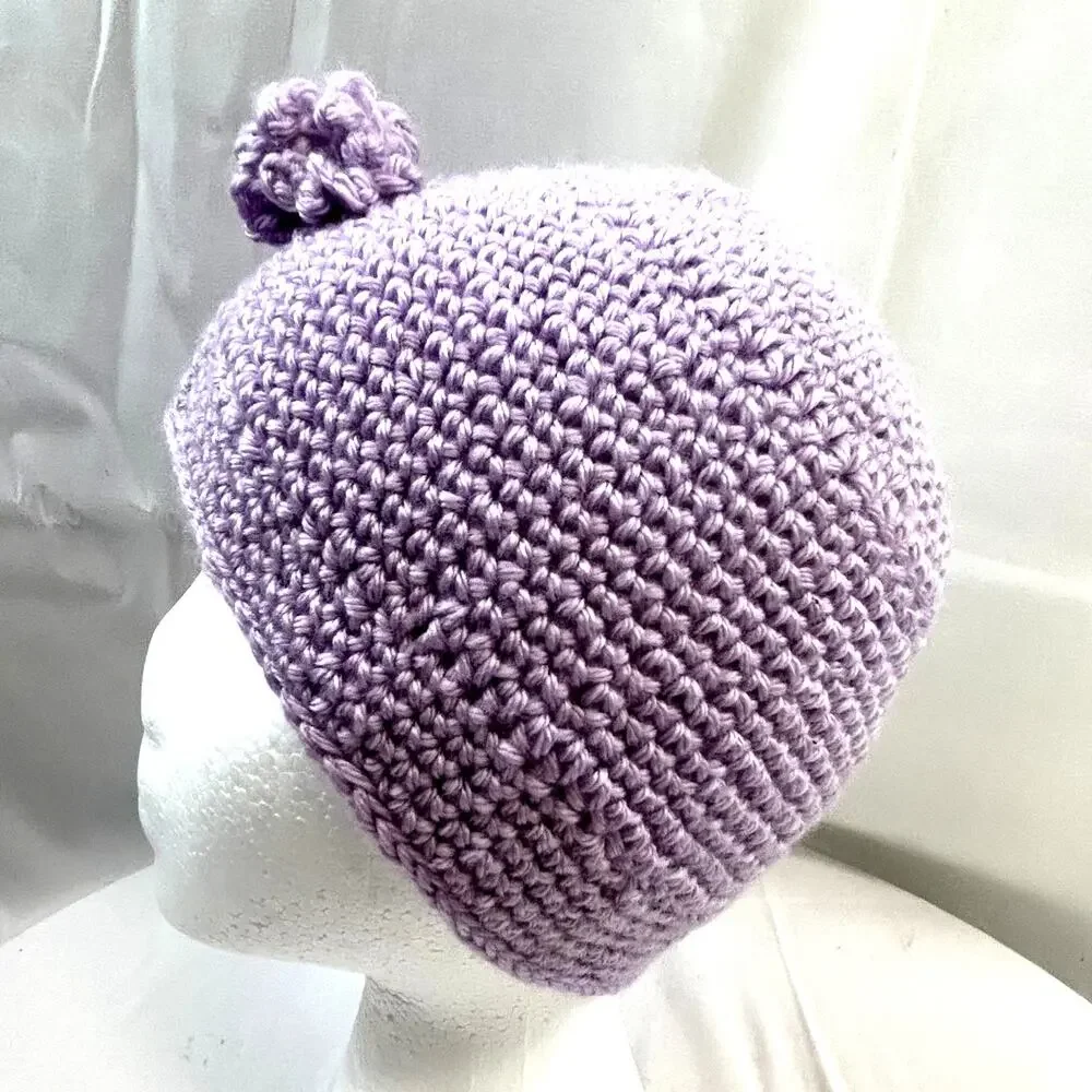SKU2182 Handmade Crocheted Lilac Purple Beanie Cap Hat 10x7